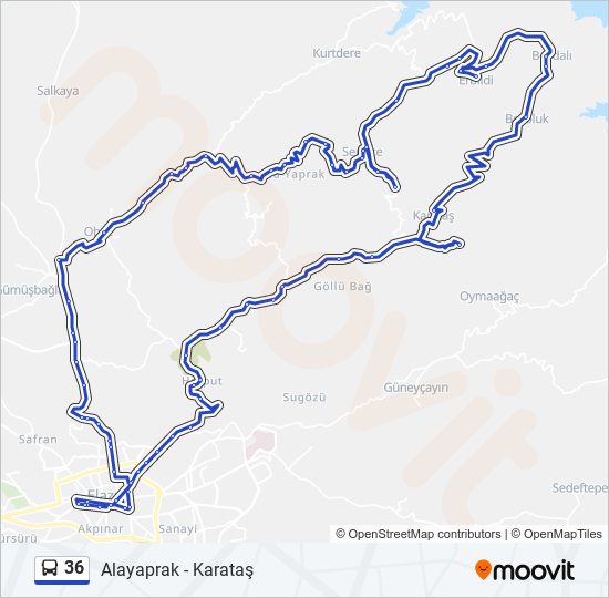 36 otobüs Hattı Haritası