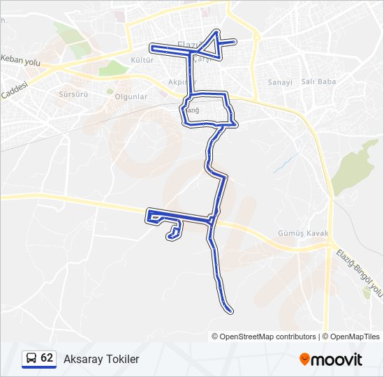 62 otobüs Hattı Haritası