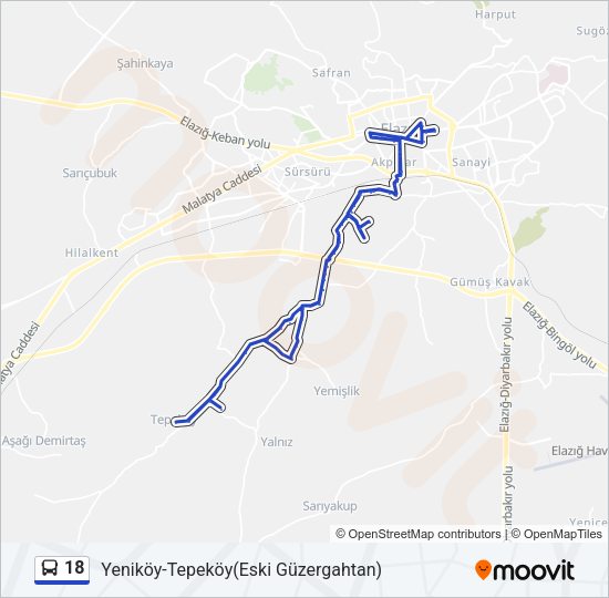 18 otobüs Hattı Haritası