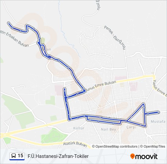 15 otobüs Hattı Haritası
