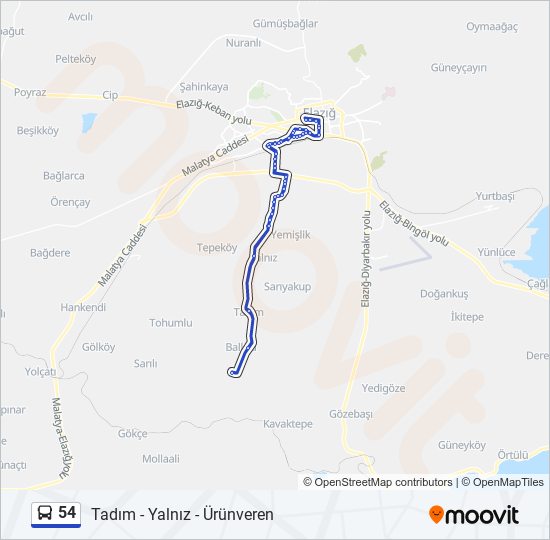 54 bus Line Map