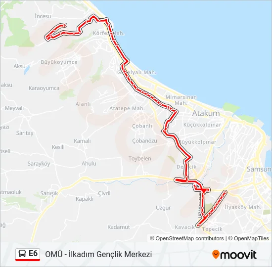 E6 Bus Line Map