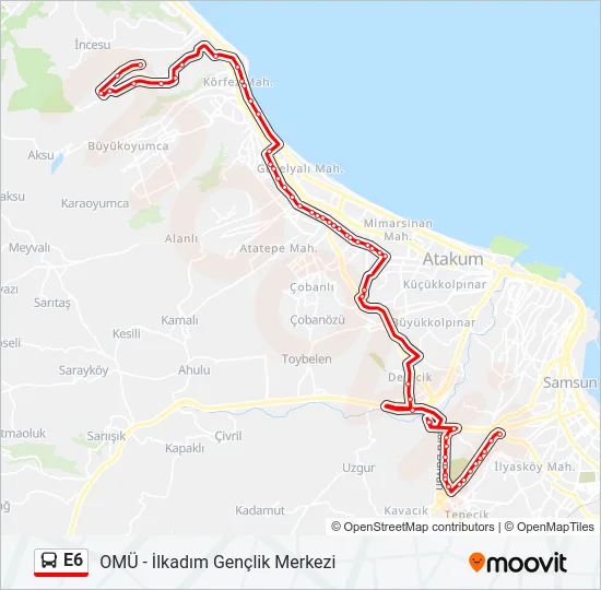 E6 Bus Line Map