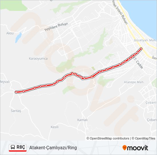 R8Ç otobüs Hattı Haritası