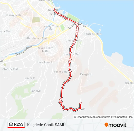 R25S Bus Line Map