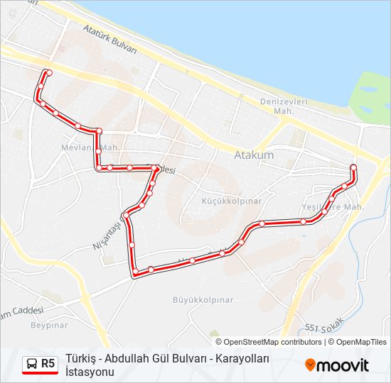 R5 otobüs Hattı Haritası