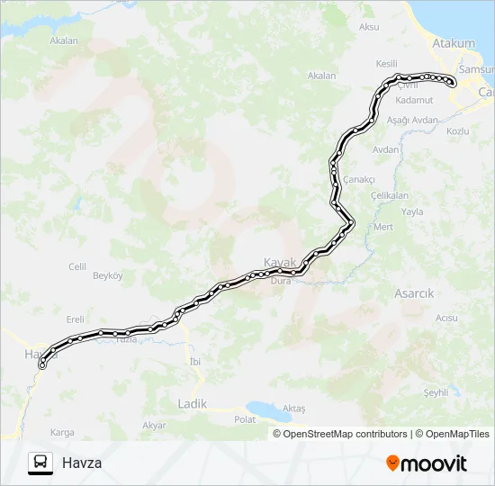 SAMSUN-HAVZA Bus Line Map