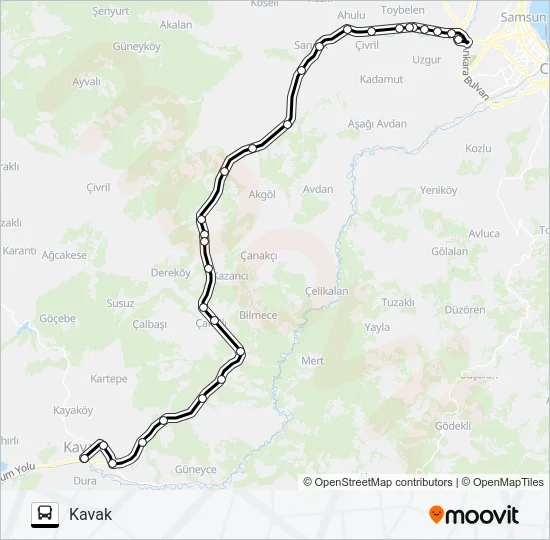SAMSUN-KAVAK Bus Line Map