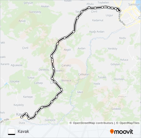 SAMSUN-KAVAK otobüs Hattı Haritası
