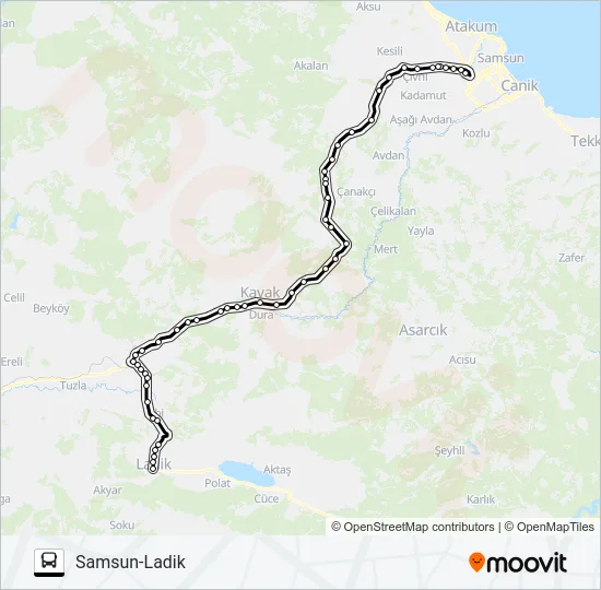 SAMSUN-LADIK Bus Line Map