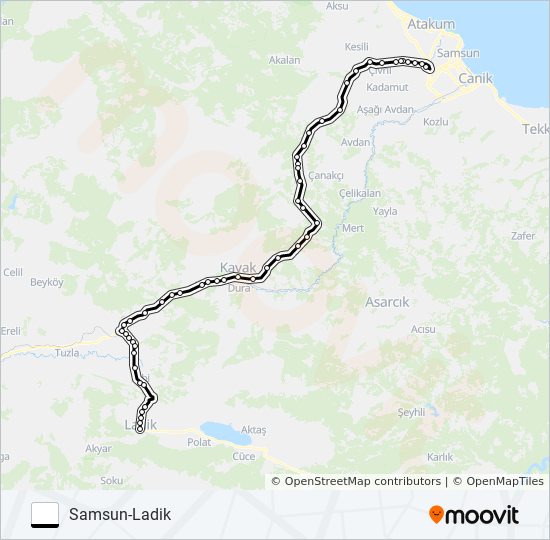 SAMSUN-LADIK otobüs Hattı Haritası