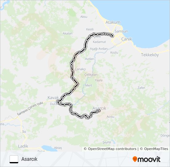 SAMSUN-ASARCIK otobüs Hattı Haritası