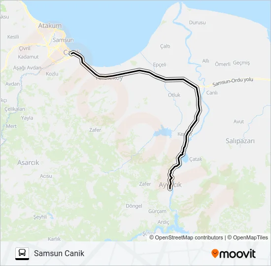 SAMSUN-AYVACIK Bus Line Map