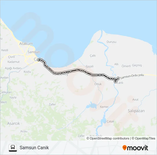 SAMSUN-ÇARŞAMBA Bus Line Map