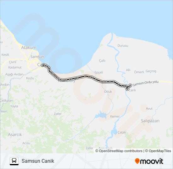 SAMSUN-ÇARŞAMBA otobüs Hattı Haritası