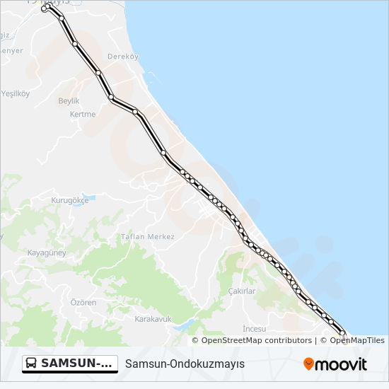 SAMSUN-ONDOKUZMAYIS otobüs Hattı Haritası