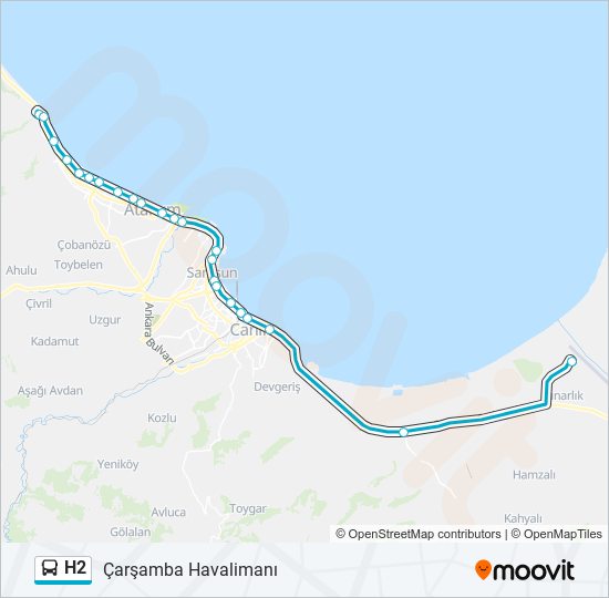 H2 otobüs Hattı Haritası