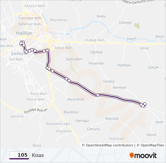 105 otobüs Hattı Haritası