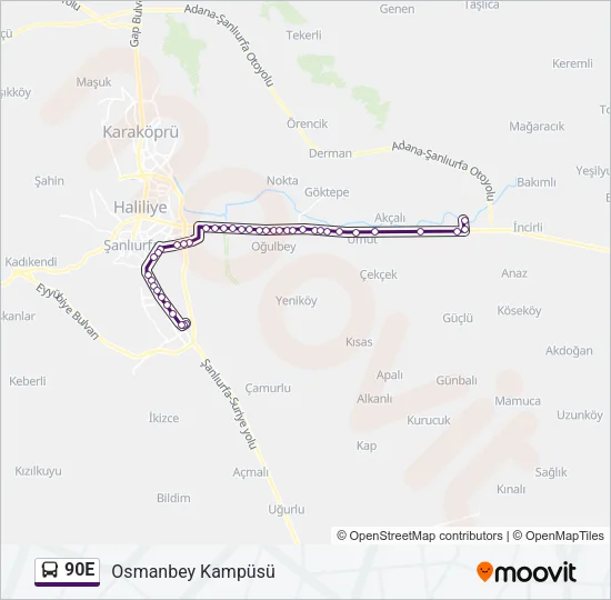 90E Bus Line Map