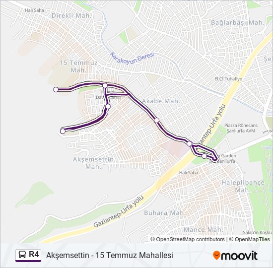 R4 otobüs Hattı Haritası