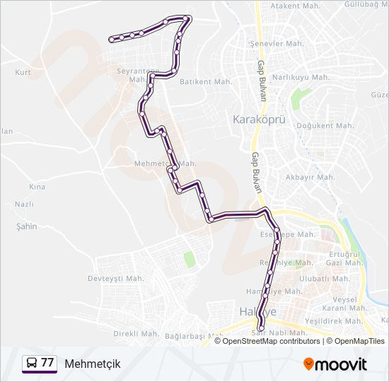 77 otobüs Hattı Haritası