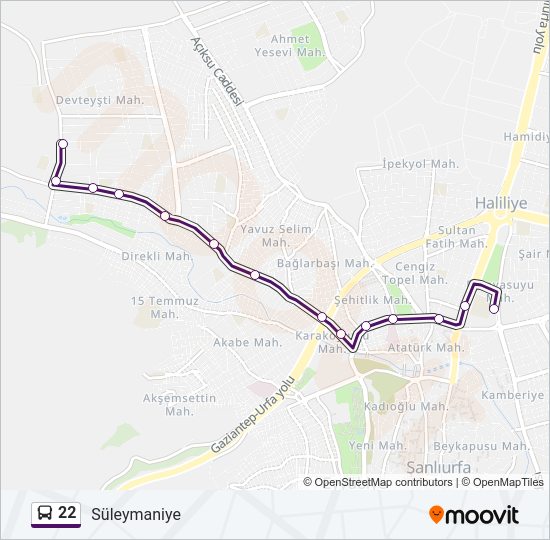 22 otobüs Hattı Haritası