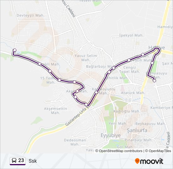 23 otobüs Hattı Haritası