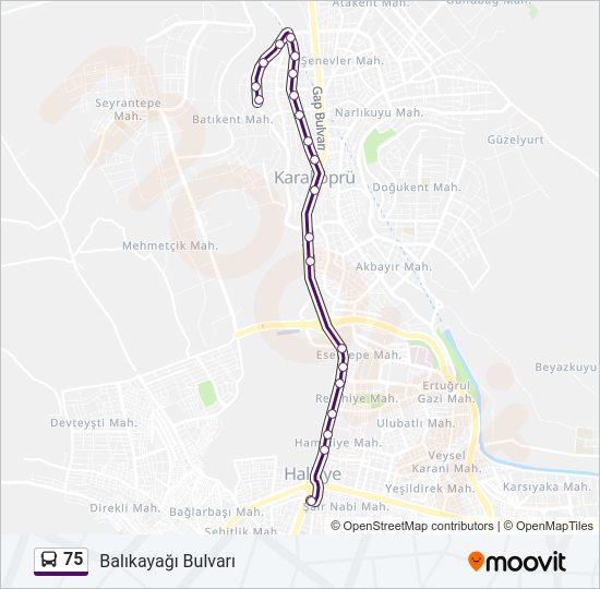 75 otobüs Hattı Haritası