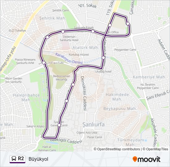 R2 otobüs Hattı Haritası