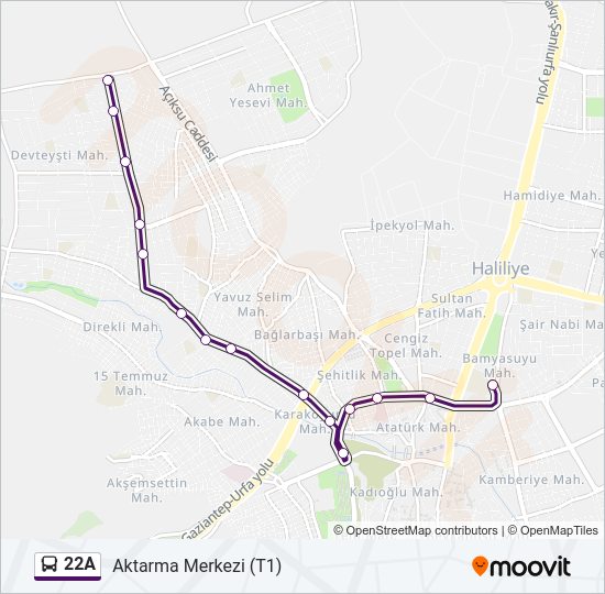 22A otobüs Hattı Haritası