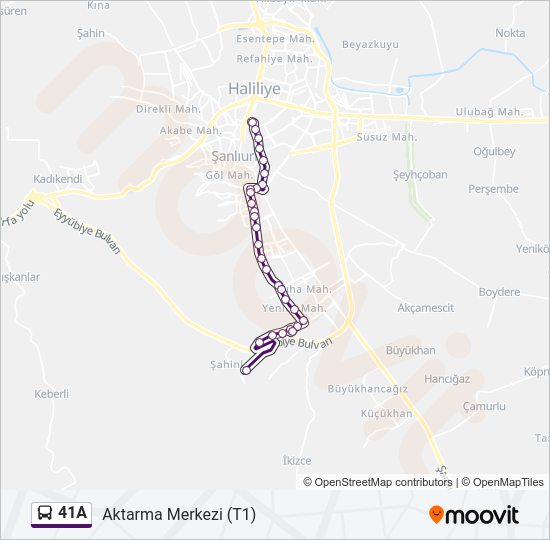41A otobüs Hattı Haritası