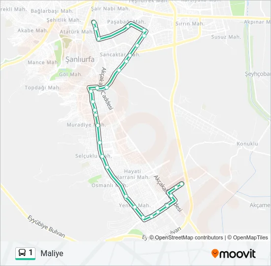 1 otobüs Hattı Haritası