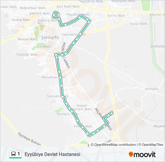 1 otobüs Hattı Haritası