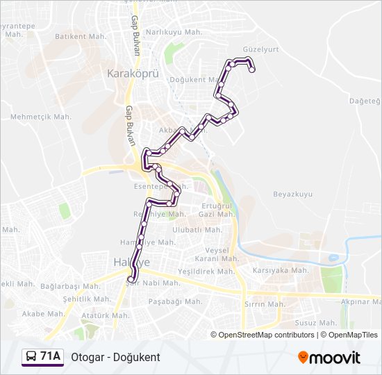 71A otobüs Hattı Haritası