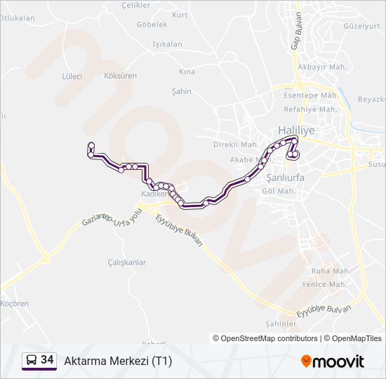 34 otobüs Hattı Haritası