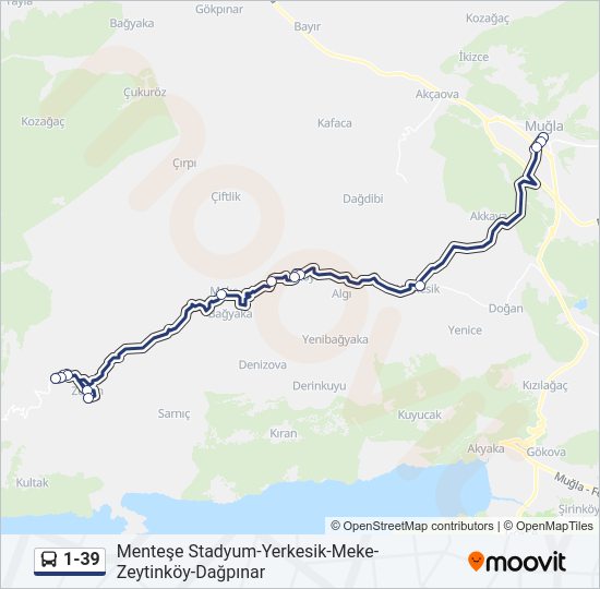 1-39 otobüs Hattı Haritası