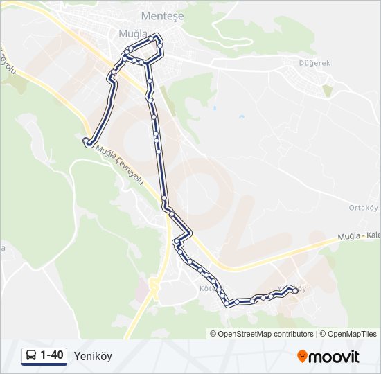 1-40 otobüs Hattı Haritası