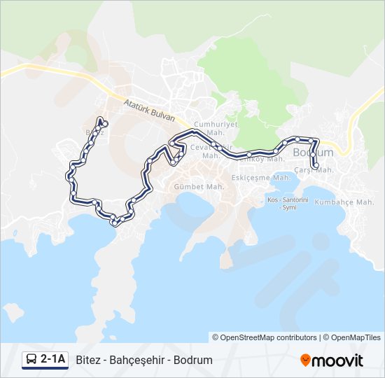 2-1A otobüs Hattı Haritası