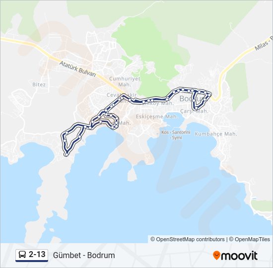 2-13 otobüs Hattı Haritası