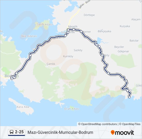 2-25 otobüs Hattı Haritası