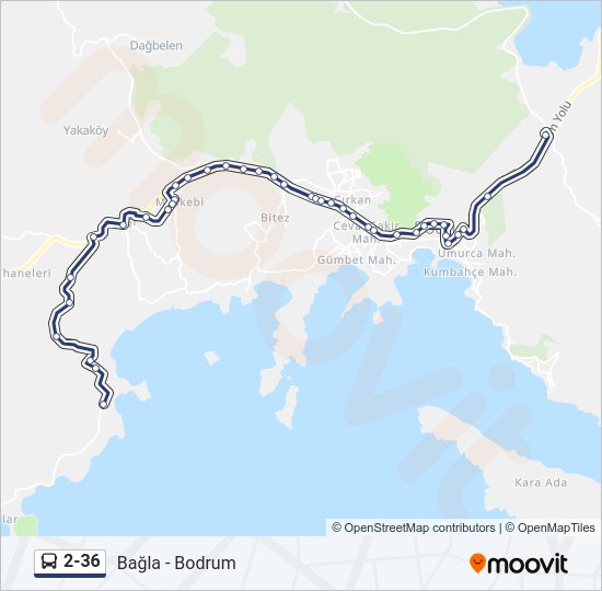 2-36 otobüs Hattı Haritası