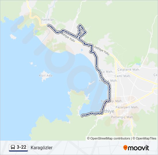 3-22 otobüs Hattı Haritası