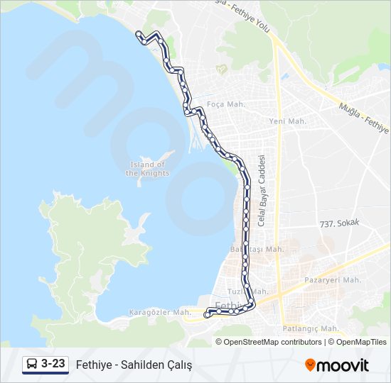 3-23 otobüs Hattı Haritası