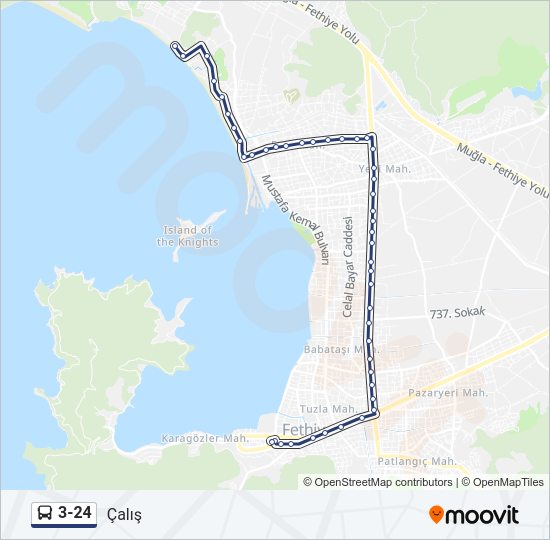 3-24 otobüs Hattı Haritası