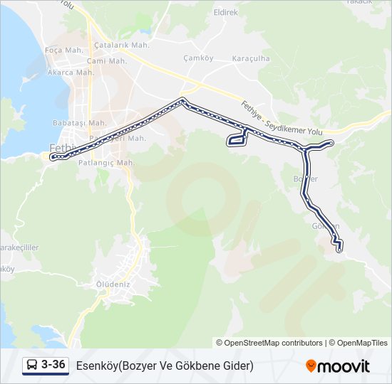 3-36 otobüs Hattı Haritası