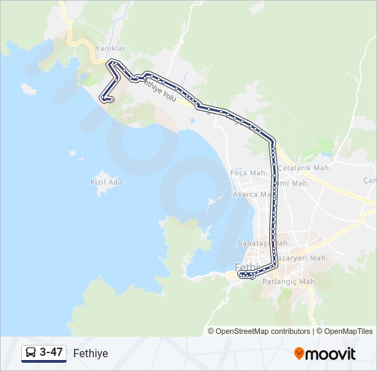 3-47 otobüs Hattı Haritası