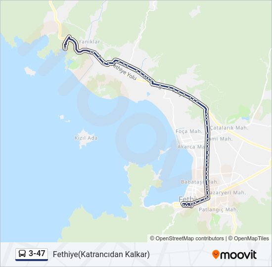 3-47 otobüs Hattı Haritası