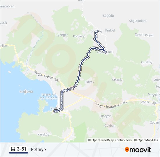 3-51 otobüs Hattı Haritası
