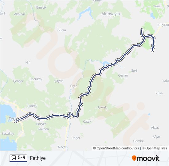 5-9 otobüs Hattı Haritası