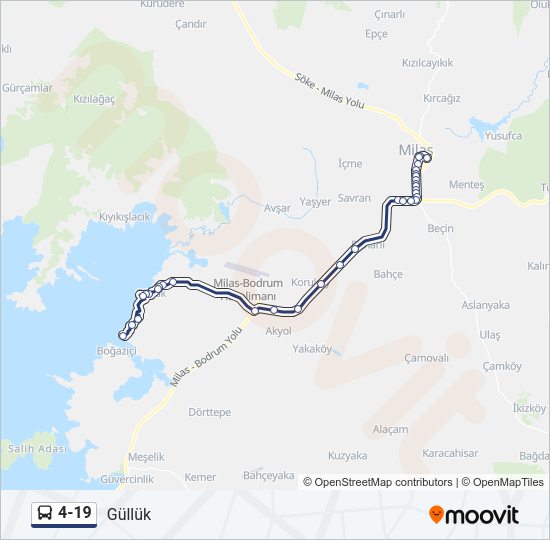 4-19 otobüs Hattı Haritası